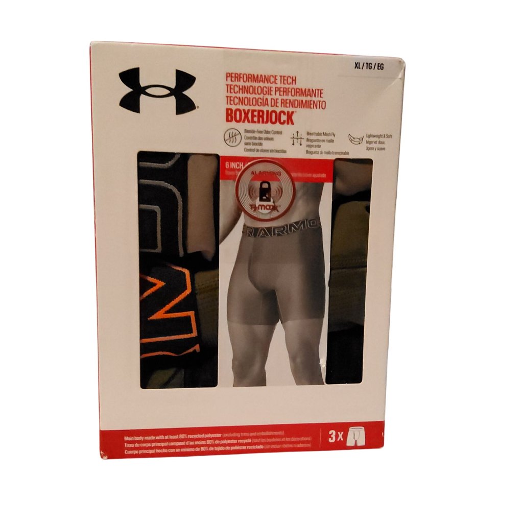 Under Armour Mens Performance Tech Boxerjock Underwear 6-Inch Inseam 3-Pack Xl